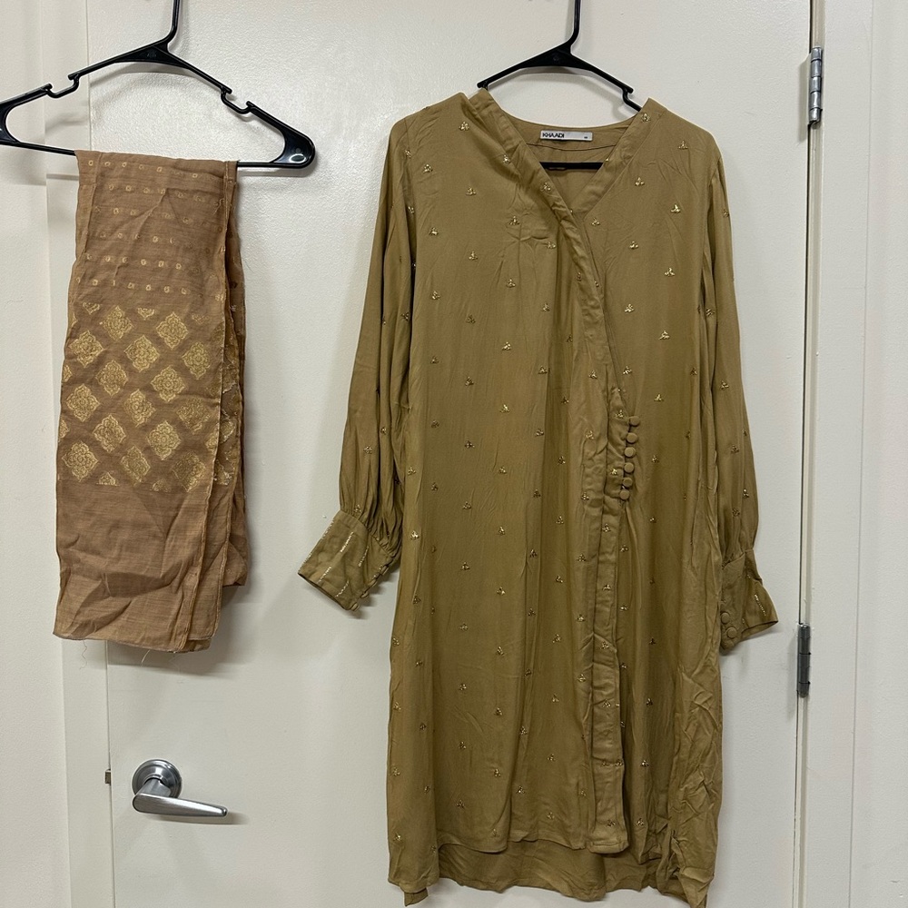 Olive Green Embroidered Kurta with Dupatta